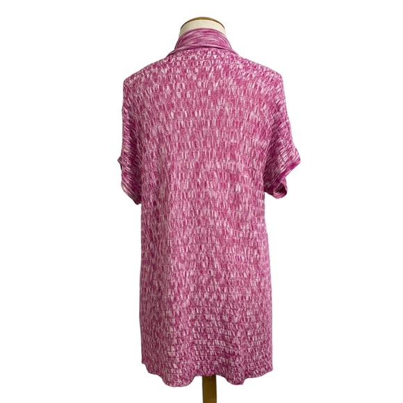 One A- 1X Short Sleeve Flyaway Sweater Pink White - Picture 4 of 5